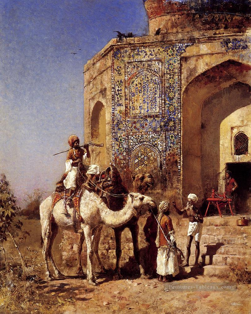 Ancienne mosquée en mosaïque bleue à l’extérieur de Delhi Inde Arabian Edwin Lord Weeks Peintures à l'huile